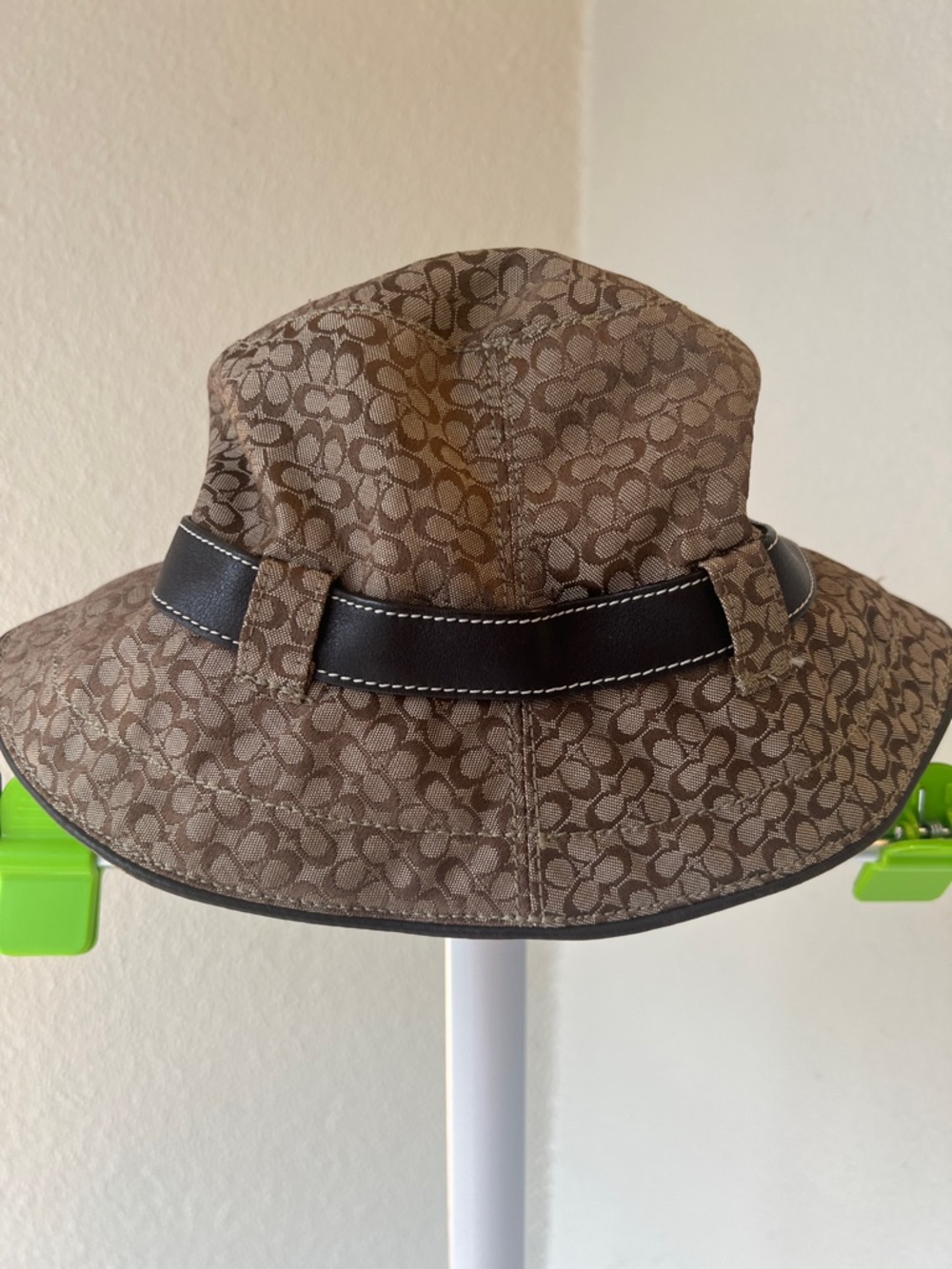 Coach Brown Signature Canvas Bucket Hat with Black Trim